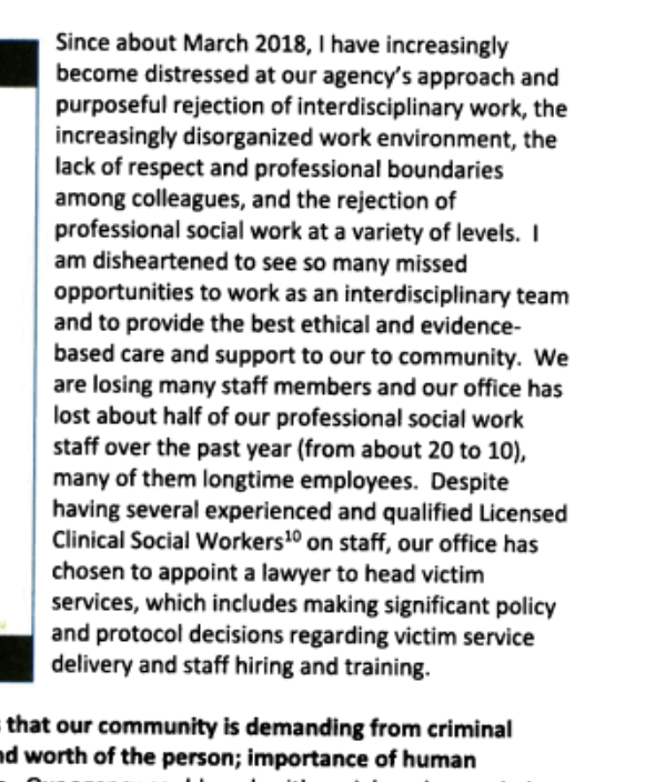 Also there’s an interesting note about the incredibly high turnover among the social workers there - interesting in part given the long-standing problem with turnover among the attorneys.  https://www.houstonchronicle.com/news/houston-texas/houston/article/High-turnover-continues-at-Harris-County-DA-s-13779505.php