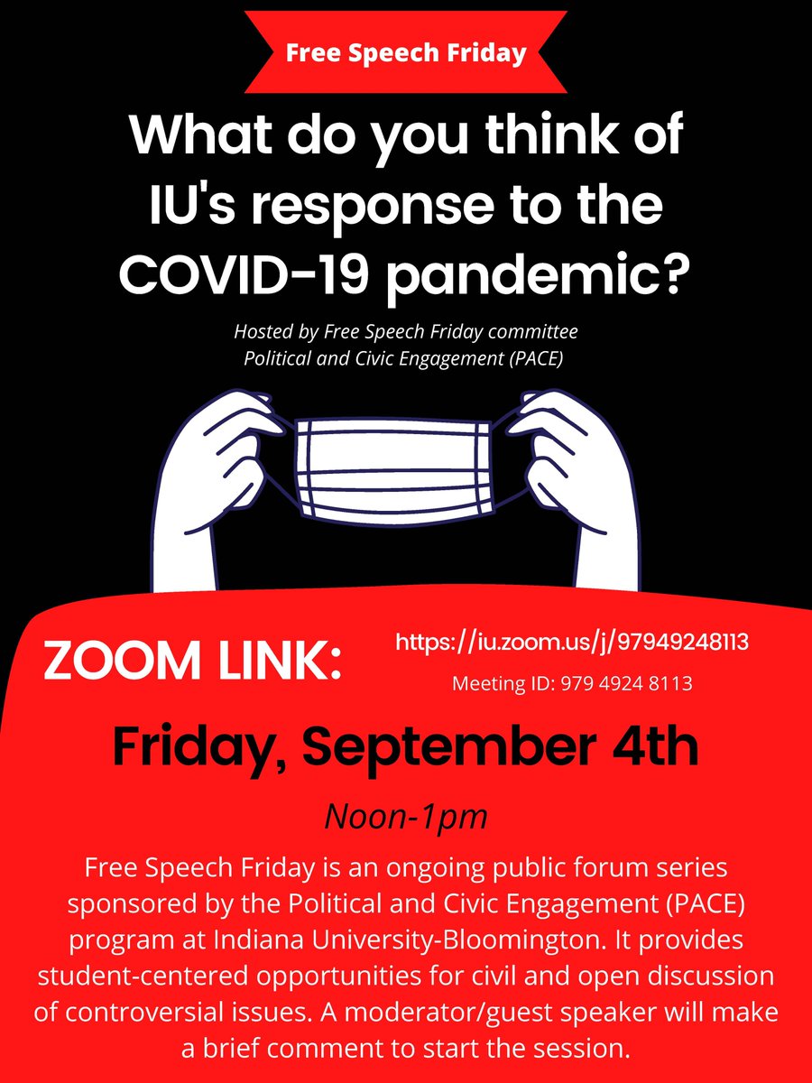 pace_iu's tweet image. Free Speech Friday is an ongoing public forum series sponsored by the Political and Civic Engagement (PACE) program at Indiana University-Bloomington. It provides student-centered opportunities for civil and open discussion of controversial issues. Join Us!