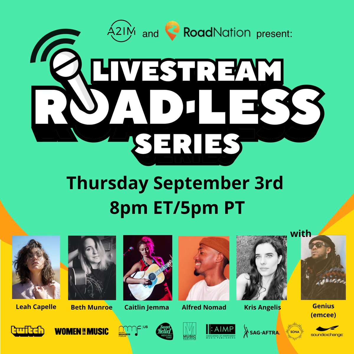 Thanks to @wearetherattle I will be doing a livestream performance for the #RoadlessSeries put on by @a2im & @Road_Nation. Tune in at 8pm EST this Thursday!