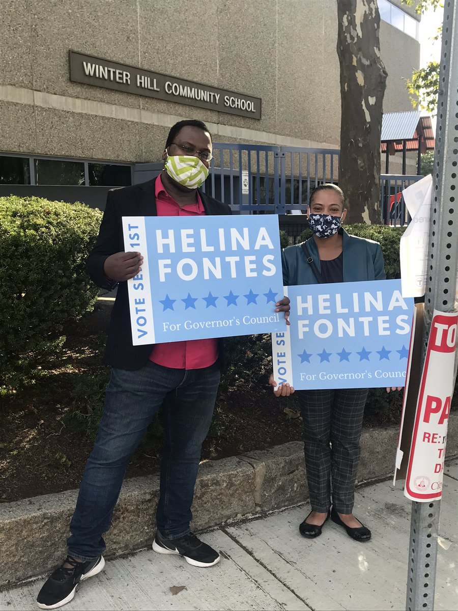 FontesHelina's tweet photo. Thank you to all the support we are getting in #Somerville and to you Andre Green, Ward 4 Somerville School Committee member for your endorsement and for holding signs in with me at Winter Hill Community School! #AllPoliticsAreLocal  #MaPoli https://t.co/qF7YQhiQGU