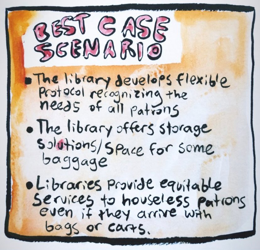 CFL REFUSES to let librarianship be an extension of policing. Rather than taking these individuals and their possessions as dangerous liabilities, libraries must move to accommodate different needs to create a safe and equitable environment for everyone.
