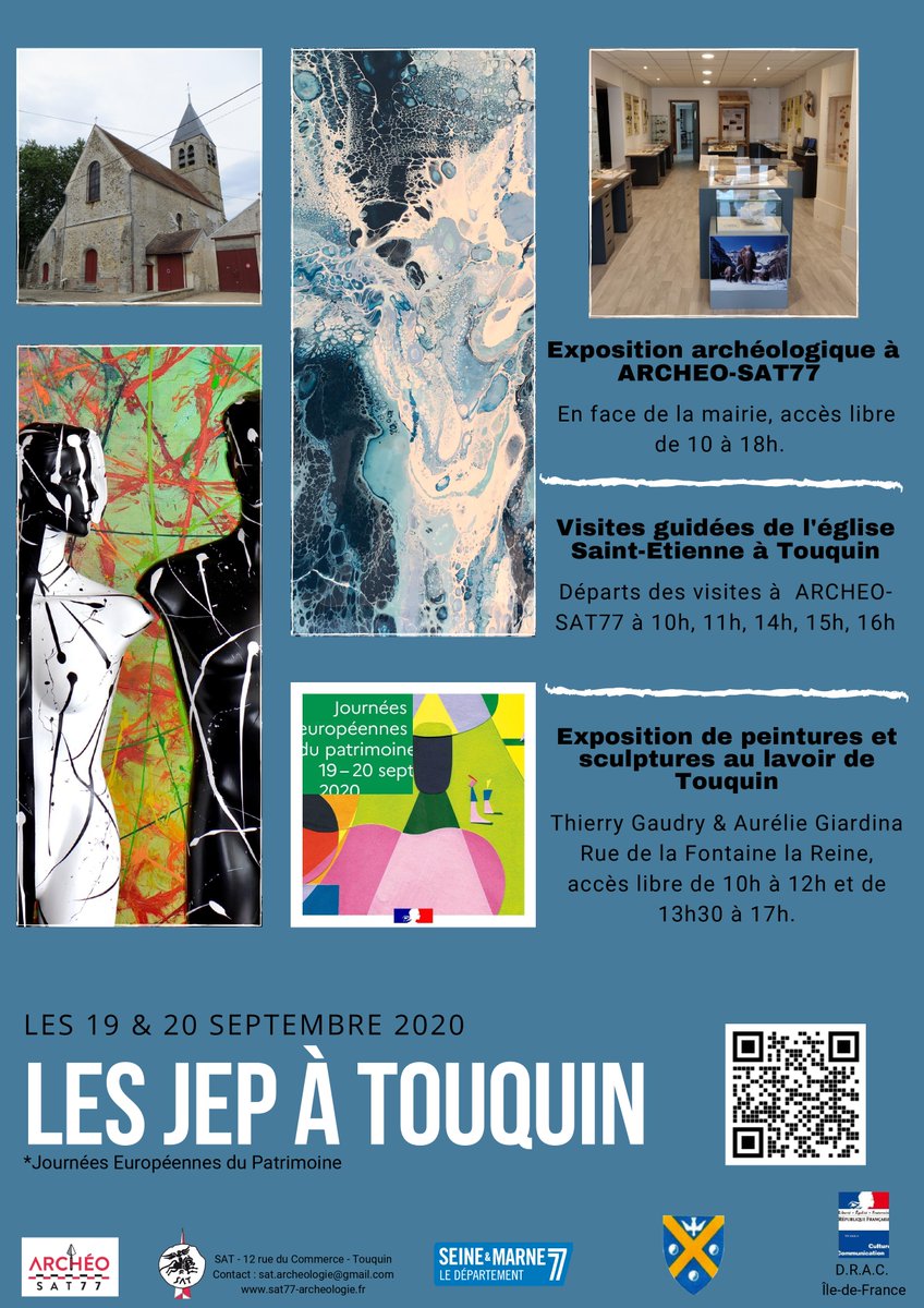 Venez nombreux aux Journées Européennes du Patrimoine qui auront lieu les 19 et 20 septembre 2020 à Touquin (Seine-et-Marne) avec un riche programme : expositions et visites pour découvrir l'archéologie, l'art, et le patrimoine de la région. #JEP2020