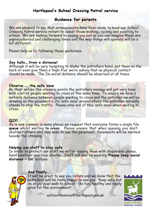 Good evening, 
We can't wait to see you all back tomorrow! Please see the following guidance that has been sent by the School Crossing Patrol. Please follow this guidance as you walk to school tomorrow.