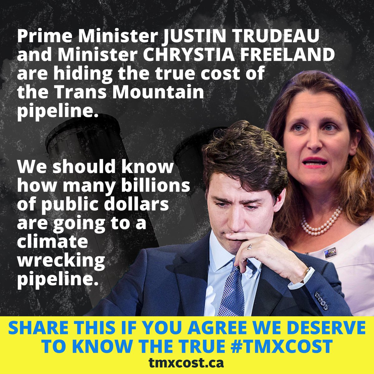 350Canada's tweet photo. Every dollar that goes to the Trans Mountain pipeline is a dollar that isn't helping people and communities get through the worst economic crisis of our lifetime.
Tell @JustinTrudeau and @cafreeland to share the true #TMXcost >> https://t.co/Gunu5siovK
#stopTMX #cndpoli https://t.co/RwvviG1v2B