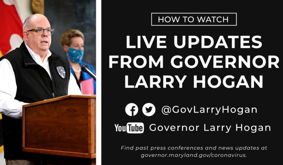 📣Happy September. TODAY at 4:30p, Governor Hogan will hold a State House press conference. Hope you'll tune in.