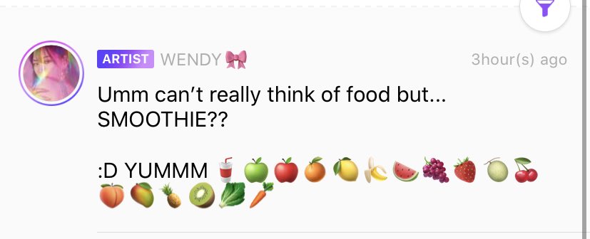 Fan: unnie you’re going to reply to a lot of Lysn??! Wendy: yessss I’m trying to reply lots Wendy: 