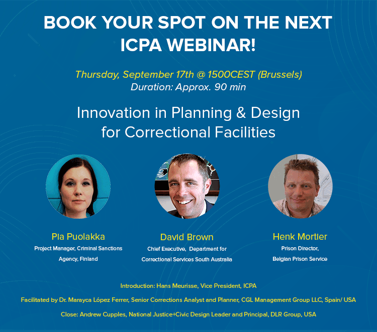 icpaadvancing's tweet photo. Are you ready for the next ICPA Webinar? This time the topic is Innovation in Planning & Design for Correctional Facilities. 17th September, 15:00 CEST (Brussels).
Registration and Info 👉https://t.co/TYWeTWkkv3
#ICPAWebinar #ICPAPresent #CorrectionalFacilities https://t.co/VLGsvjQB1q