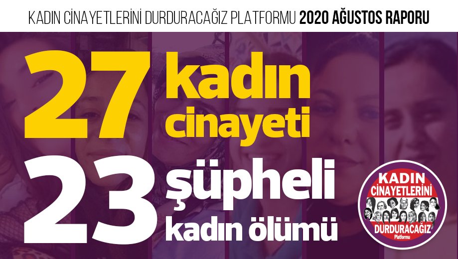 Sadece Ağustos ayında #27Kadın kardeşimiz erkekler tarafından katledildi.
Kadın cinayetlerini aklayan, cezasız bırakan adaletinize karşı susmuyoruz!  
Katledilen tüm kız kardeşlerimiz için adalet istiyoruz!