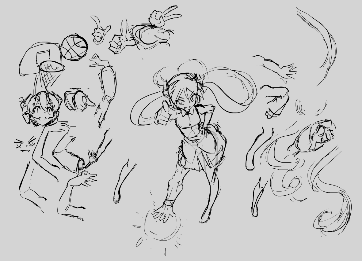 I also wanted to share with y'all the iterative effort that goes into finding a pose for these pieces sometimes

(Drawn in Flash, so it's easier for me to just draw in groups and drag them on/off position than to toggle layers) 