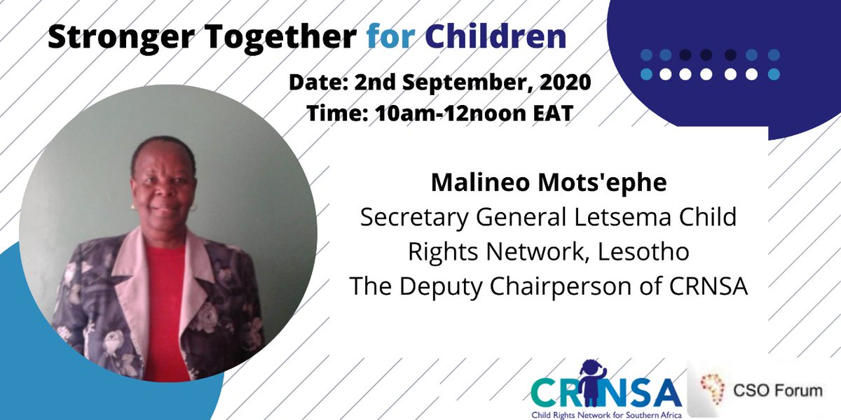 ACERWC_CSOForum's tweet image. #ACERWC35SideEvent 
zoom.us/webinar/regist…
Stronger Together 💪 for Children ❤️
Register and let your views be heard. 
When we come together great things happen ✨
@CRNSA4 @MTotoNews @PlanAULiaison @ESASavechildren @Save_AU_Liaison @DIGNIFIED_ug @rahab_ug @acerwc @PlanMEESA