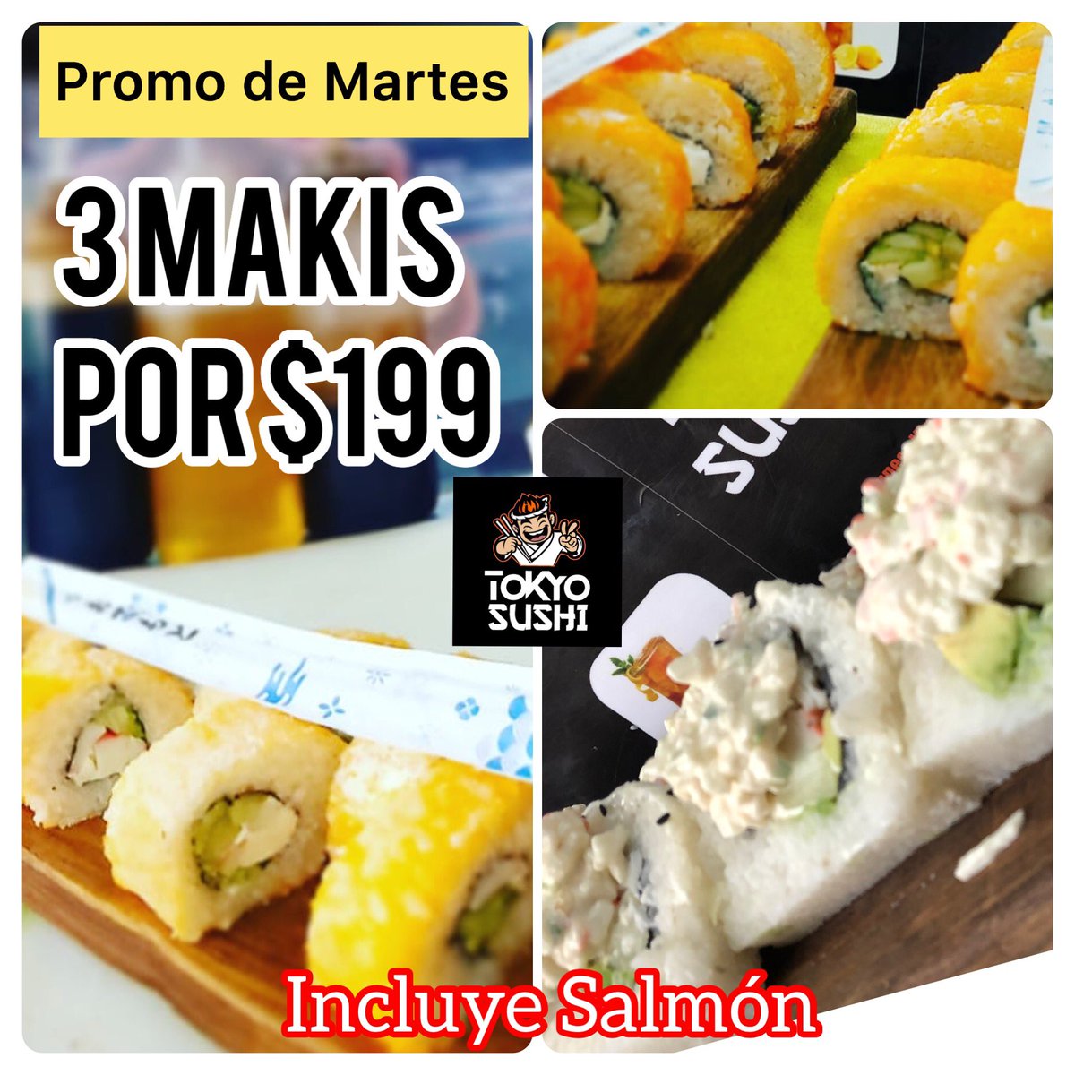 Beisbolpuro's tweet photo. TOKYO SUSHI PUEBLA

¡PROMO DE MARTES!

3 makis por $199 y además GRATIS 1 tempura helado.

Dirección: Camino Real a Cholula #4702 
Col. Santa Cruz Buenavista

Pedidos: 2227-287244

Tenemos servicio a domicilio GRATIS

2 platillos de nuestra carta por $135.

Charola familiar $290 https://t.co/70M68aMrn2