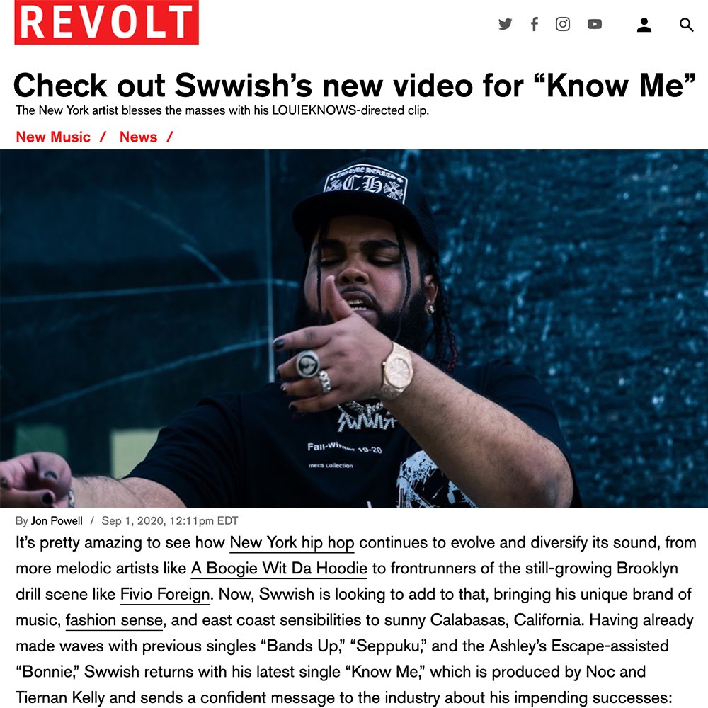 Know Me 🎶 streaming on all platforms @Swwish revolt.tv/new-music/2020…