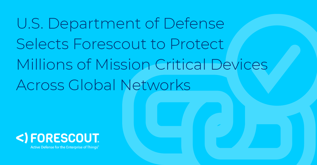MarkRAnderson49's tweet photo. Huge news for @Forescout! "We are proud and excited to be at the core of helping the @DeptofDefense to transition to complete visibility and continuous monitoring of its many large and complex networks and millions of devices.” @MikeDeCesare #EoT https://t.co/91ri3nO8T0 https://t.co/PDKo9U0Yet
