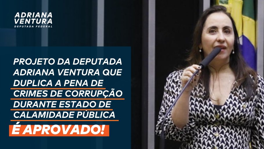 adriventurasp's tweet photo. #PL1485sim
#impunidadenão
Projeto de minha autoria que duplica as penas de corrupção foi aprovado no Plenário da Câmara!
Que seja aprovado com urgência no @SenadoFederal. Peço ao presidente @davialcolumbre que o coloque em pauta. #corrupçãomata https://t.co/8oBMIE8FDq