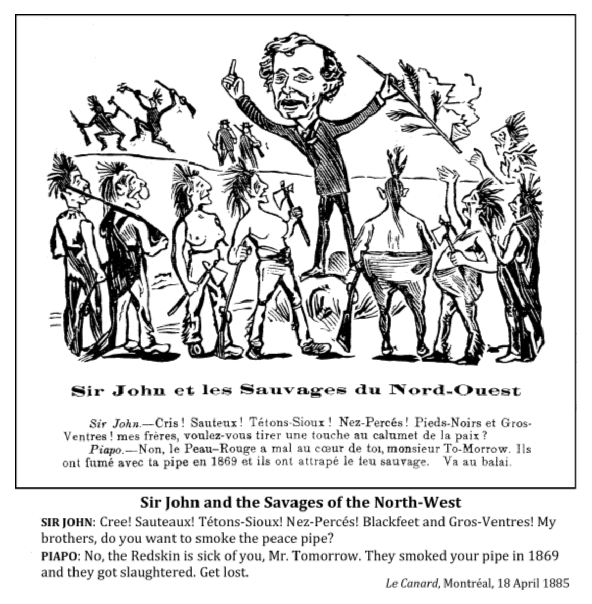 Claiming that 19th century Canadians "felt no guilt about their country's treatment of Indians" is both a gross generalization and profoundly inaccurate. Here's a few political cartoons from the 1880s to prove this point.