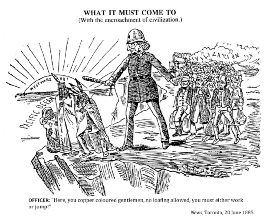 Claiming that 19th century Canadians "felt no guilt about their country's treatment of Indians" is both a gross generalization and profoundly inaccurate. Here's a few political cartoons from the 1880s to prove this point.