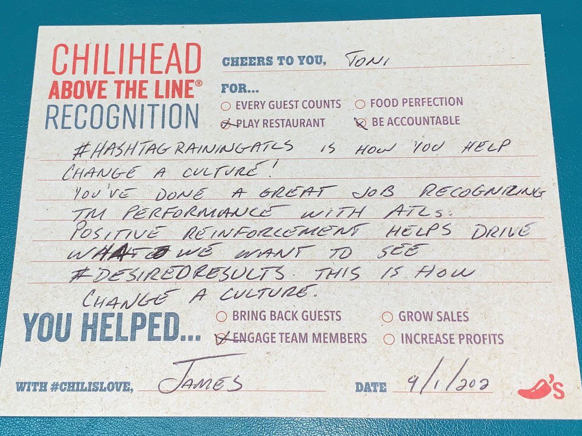 SJShark_Toni408's tweet photo. I got an ATL for #RainingATLs!! I love that I have been able to make an impact in my short time with Team Rainbow 🌈! I love the drive our team is showing to change the culture! Thanks @JPChilihead for the #ChilisLove @TheChad_Chilis https://t.co/YKu8srjog5