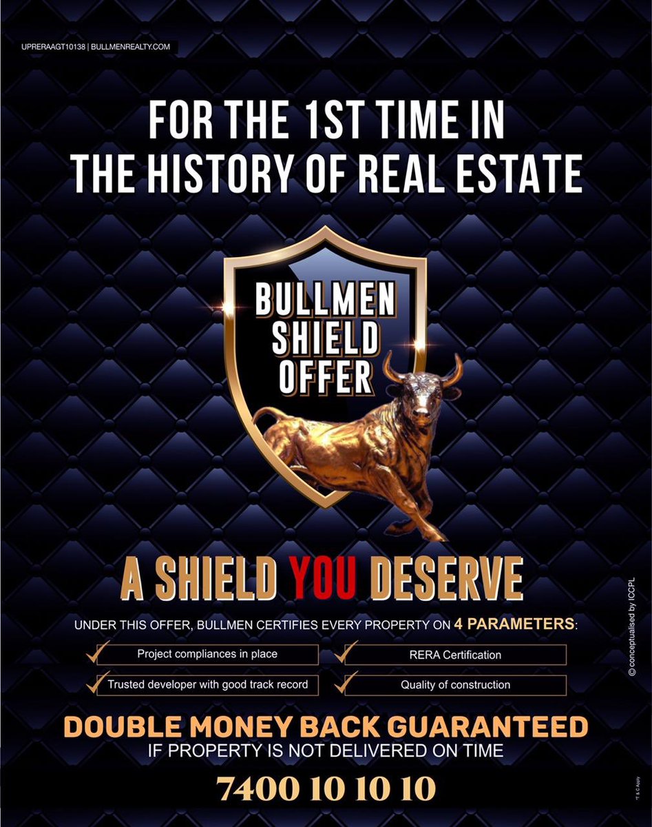 The First & Greatest Realty Shield Is Here Bullmen Shield Offer
Now, get the right guidance before investing in any property and make your wealth grow.
Double money back guaranteed if the property is not delivered on time#RealEstateGuidance #BullmenShieldOffer #Properties