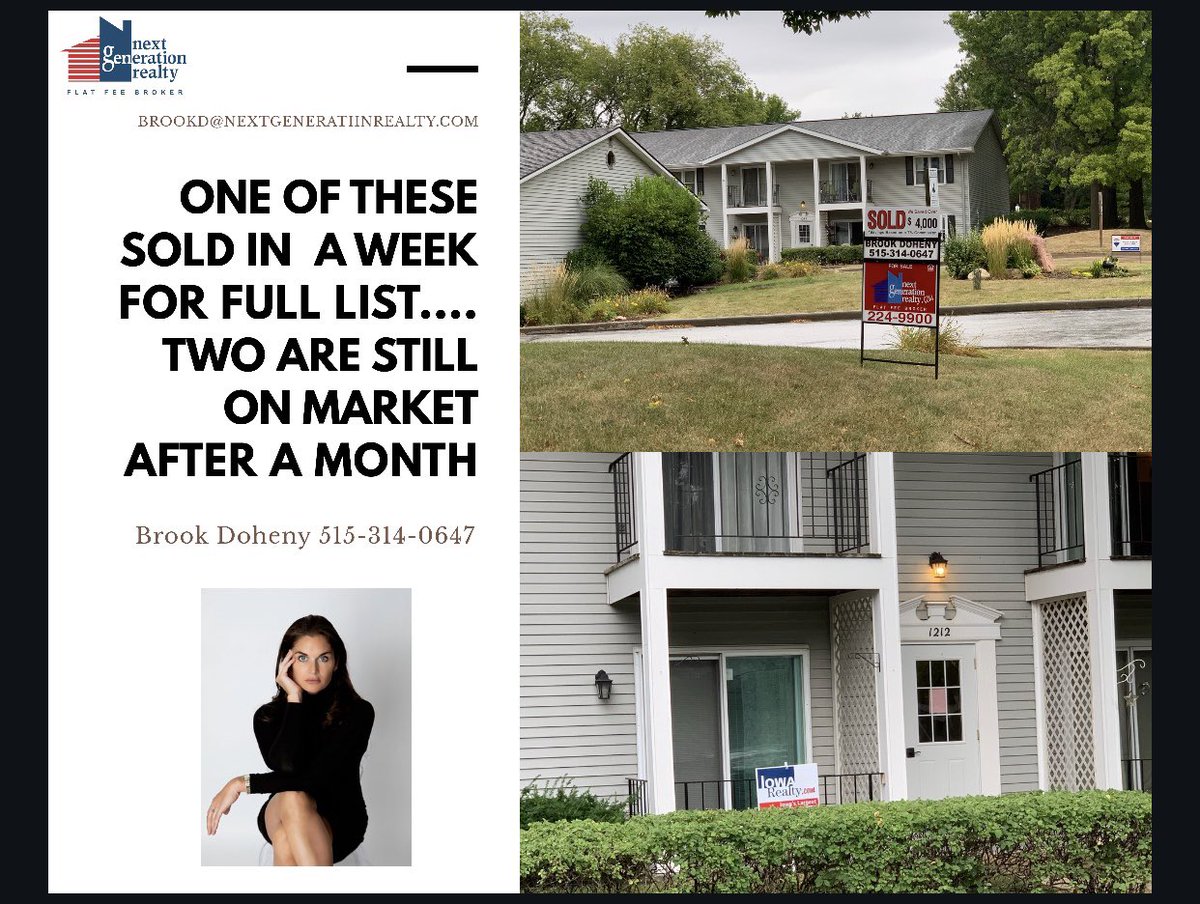 BrookDoheny's tweet photo. One of these 3 units SOLD for full list price in a week.....Iowaโs larger is still on market as usual ๐ฉ use the Best female in the business folks #brookdoheny #nextgenerationrealty #iowaslargest #HelloSeptember #sold #flatrate #realty #raygun #desmoines https://t.co/NWMGQHQaY6