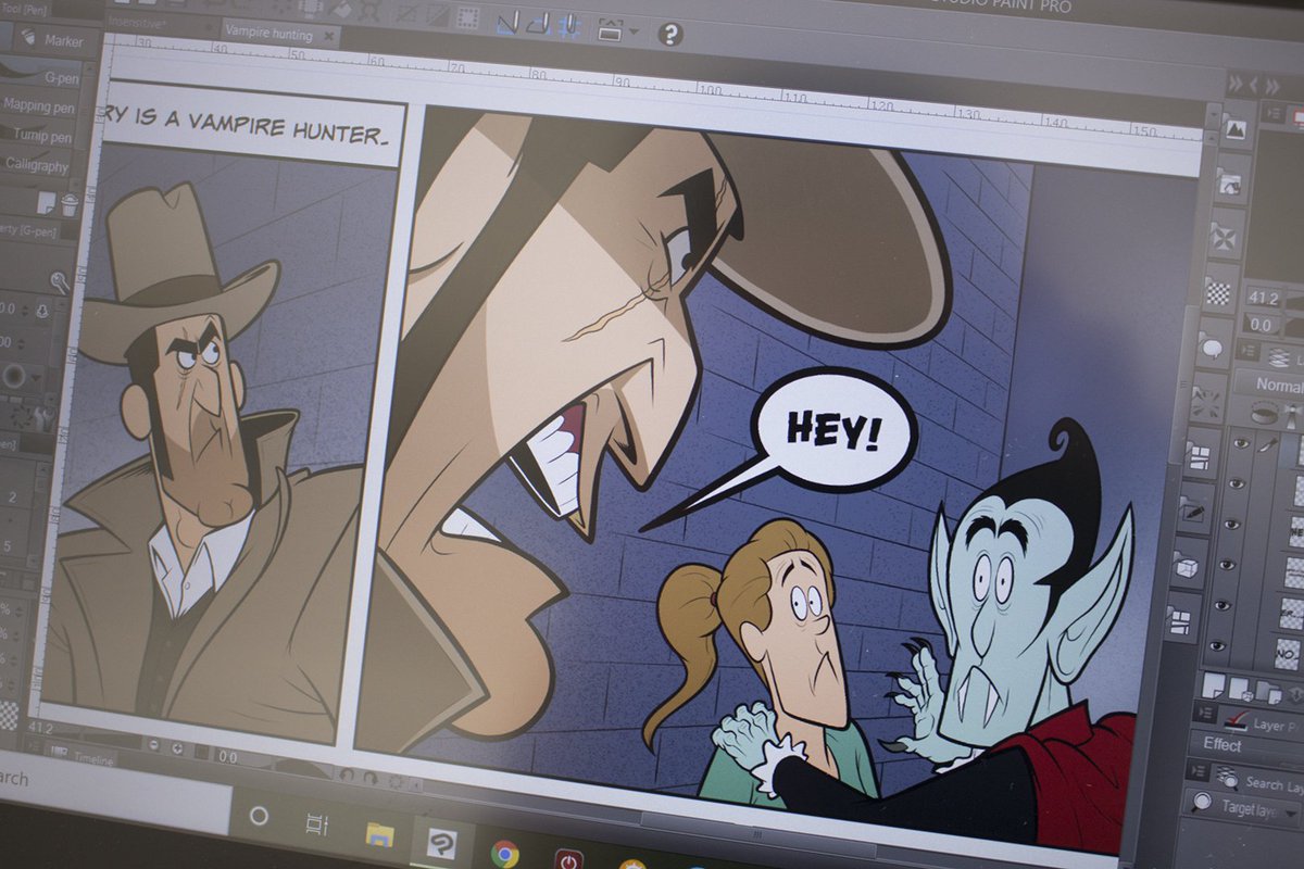 IanSummersart's tweet photo. Do you like vampires? Good, because the new comic has a fun joke featuring one which you'll be able to read soon. Keep your eyes peeled for more updates! #comics #makingcomics https://t.co/oZXtkhU70b