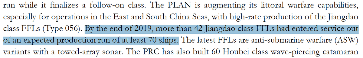 As the USN continues to produce (& soon start decommissioning) the "controversial" LCS, and works on the design of FFG(X), the PLAN has 42+ Jiangdao FFLs in service.The FFL production run is now projected to be at least 70(!) ships, the latest equipped with towed array sonars.