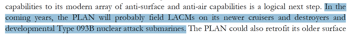 On the topic of equipping China's submarines with LACMs in the future, some discussion that the PLAN will "probably" field them on the future Type 093B SSGN, as well as potentially backfitting to older classes of submarines.