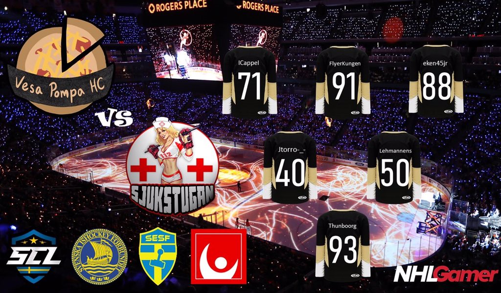#SCL GAMEDAY! Tonight we face one of the toughest opponents in the group <a href="/112sjukstugan/">sjukstugan</a>!

⏰: 21.00 (CET)
🖥: Twitch.tv/eken45jr

<a href="/NHLGamerCOM/">NHLGamer</a> <a href="/swehockeyse/">Swehockey</a> <a href="/svenskesport/">Svenska E-sportförbundet</a> <a href="/svspel_samhalle/">SvenskaSpel Samhälle</a>