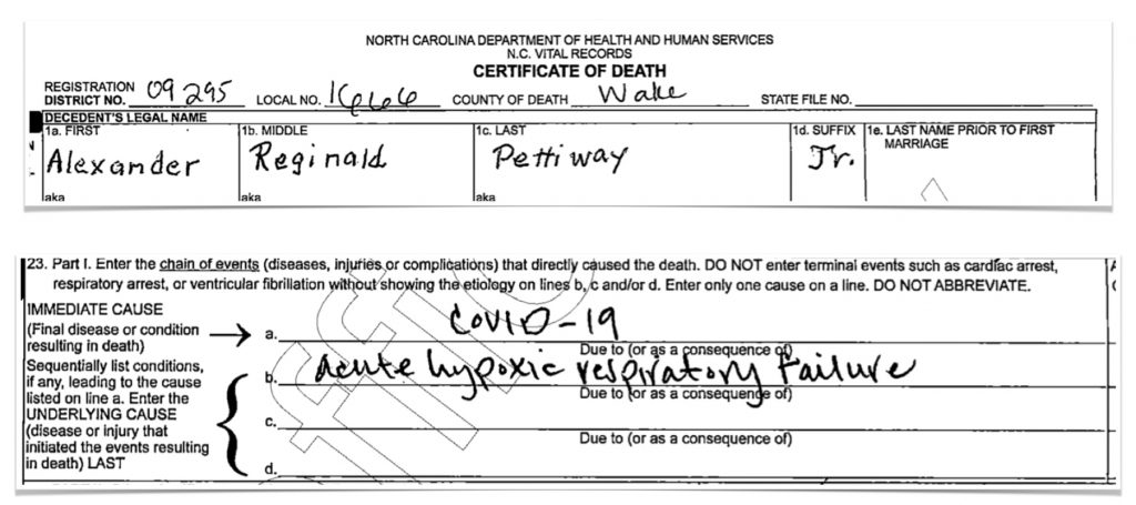 This death certificate of a jail worker that died from COVID should be reversed because the immediate cause of death is acute hypoxic respiratory failure.More specifically, acute hypoxic respiratory failure from PNEUMONIA or PULMONARY EMBOLISM due to COVID-19.