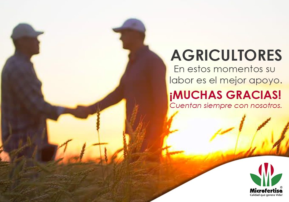 Microfertisa's tweet photo. Agricultores, GRACIAS por el apoyo inagotable, por sembrar esperanza y cosechar vida día a día. ¡Cuentan siempre con nosotros!
.
#CalidadQueGeneraVida #Agro #Campo #FelizMartes #Agricultores #Agricultor #Agrónomo #Agricultura #Agronomia https://t.co/mrNIb6EDDB