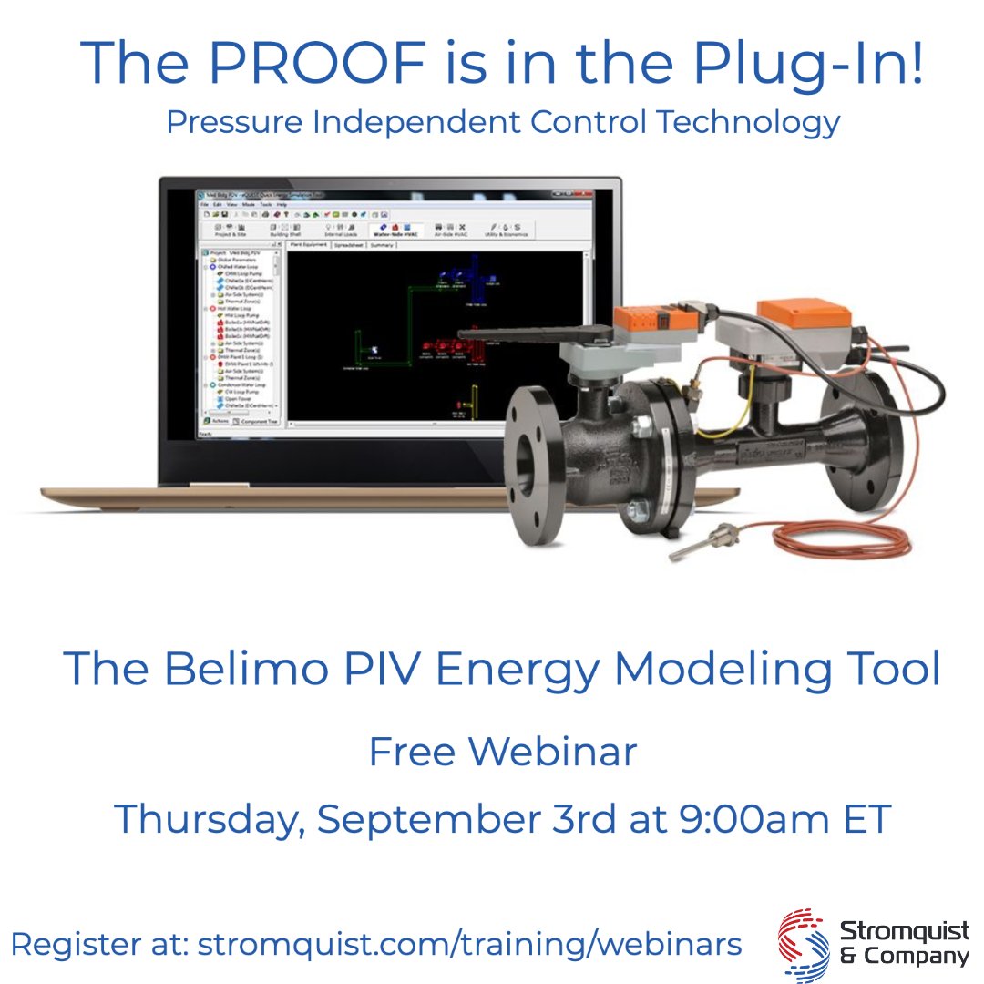 Register for our FREE Belimo PIV Energy Modeling Tool webinar this Thursday at 9AM! Belimo will show you how to calculate ENERGY savings using PICV valves in comparison to pressure dependent valves using their FREE modeling tool! 

Register at:  stromquist.com/training/webin…