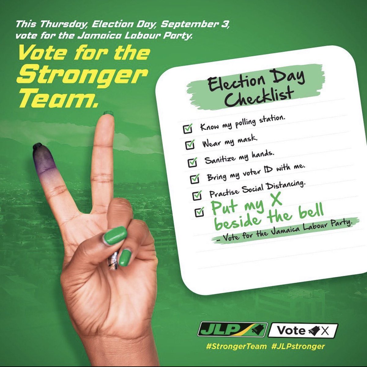 Tova_Hamilton's tweet photo. Election Day check list. On Thursday, September 3 vote for the stronger team✌🏾.
#strongerteam #jointhemovement2020 https://t.co/9fLrks79Ys
