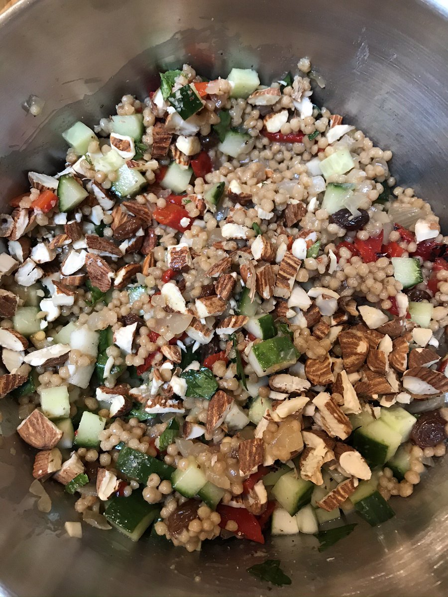 unearthedSimon's tweet photo. One of the weekendโs Maftoul dishes. @deliciousmag recipe, with @Zaytoun_CIC almonds (also amazing) and Zaโatar. #thisisnotcouscous https://t.co/vQaU7FL8o1