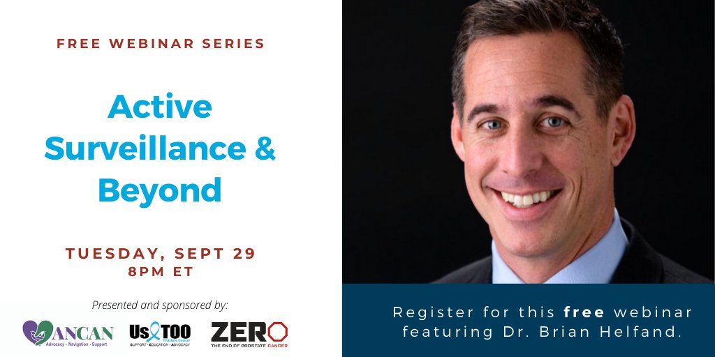 Join Dr. Brian Helfand for Active Surveillance & Beyond, the second of 4 webinars for men with #prostatecancer. In this Sep 29th webinar, Dr. Helfand talks about genomic and #genetictesting for the #activesurveillance community. REGISTER: bit.ly/3f3J8Tq @ancan501c3 #PCAM
