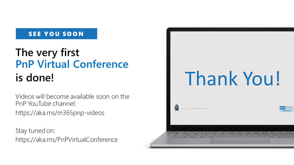m365pnp's tweet photo. The very first #PnPVirtualConference is done! Videos will become available soon! Thanks for joining us on this journey, and stay tuned on https://t.co/dvMgpV1Yic #CommunityRocks https://t.co/vRoNL0TSXJ