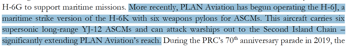 Regarding variants of China's H-6 bomber, we have discussion/confirmation of the maritime strike H-6J, armed with YJ-12 ASCMs, as well as the H-6N's carriage of a drone or Air Launched Ballistic Missile (ALBM).