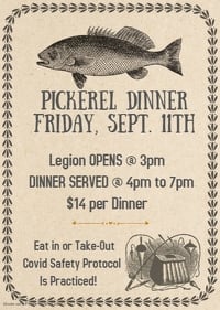 RCLegion24's tweet photo. Join us September 11th for some #EatIn or #Takeaway #Pickerel 4:00~7:00. Doors open @ 3:00. Everyone welcome! #fishandchips #fishfry #OurHomeStC #StCatharines See you then! Screening and Tracing measures in place. #SupportYourLegion #SupportYourVets https://t.co/Jlu011o1oV