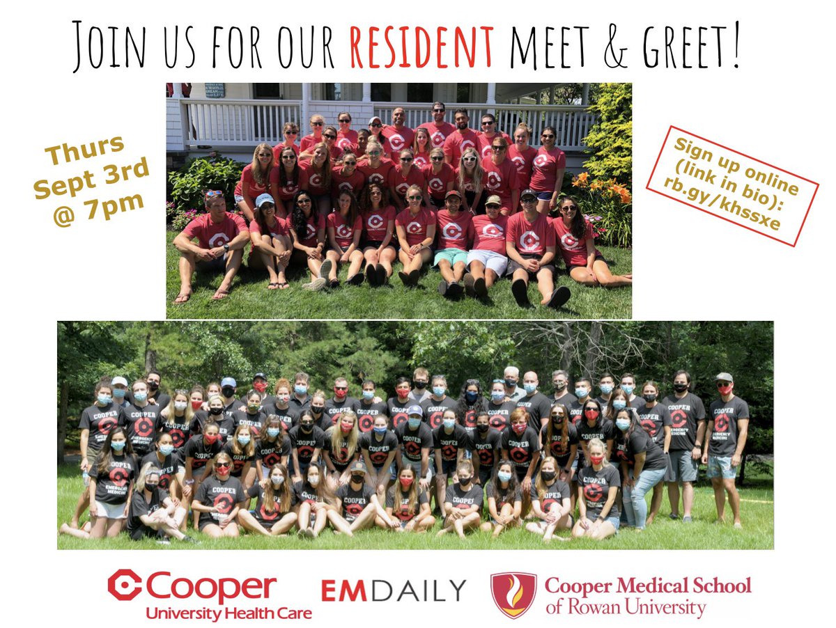 Hey #EMbound med students - come join us for a bit THIS THURS 9/3 <a href="/7p/">𓆩 Ꮇ Ꮥ Ꮋ 𓆪</a> EST to see if the #cooperfam is a right fit for you!  Sign up at link in bio for this event and/or other events this month! 

#match2021 #emergencymedicineresidency #emergencymedicine #emresidency