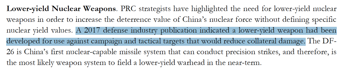 Oh hey, looks like China may be developing its own lower-yield nuclear weapons, perhaps on the DF-26.Someone should really let the PRC know how totally destabilizing and dangerous lower-yield nuclear weapons are going to be... 