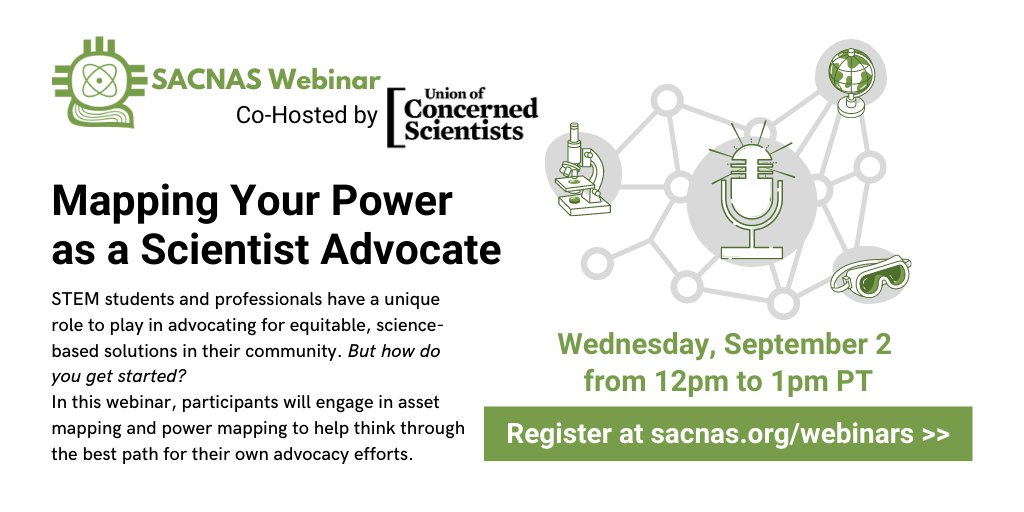 One of the hardest parts of becoming a scientist advocate is figuring out where to start! 

Join <a href="/SciNetUCS/">The Science Network</a> and <a href="/sacnas/">SACNAS</a>  TOMORROW 9/2 at 3-4 pm EST for an online training on mapping your most effective path of creating change.

RSVP: us02web.zoom.us/webinar/regist…