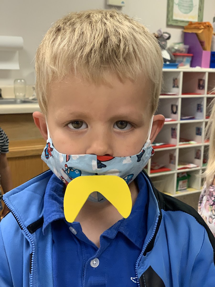 PuntneyKimberly's tweet photo. Moustmasking around in preschool. Making the most of mask wearing. #savedbyjesus #moustachefun #maskfun #preschoolshenanigans https://t.co/DIaPV9MxUu