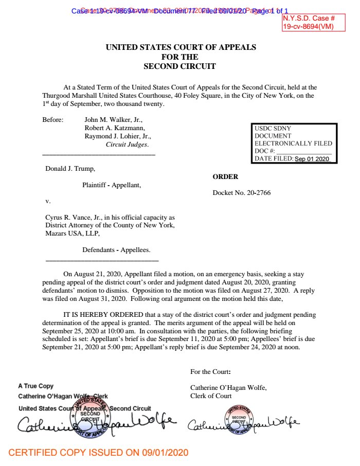 Big Cases Bot New Filing In Trump V Vance Jr Et Al Usca Order Other T Co Yevem01ngc