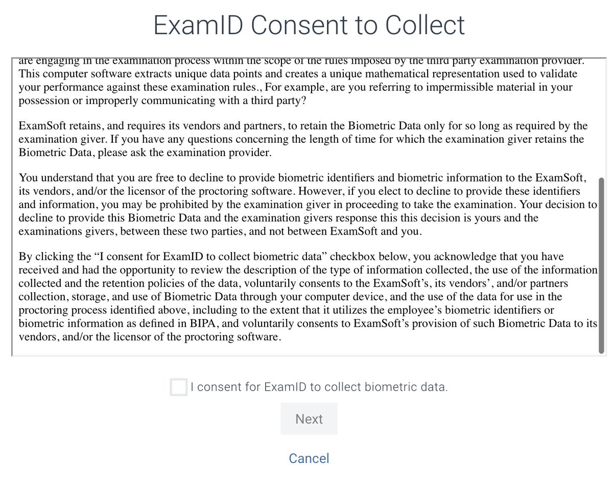 BUT WAIT, THERE'S MORE! ExamSoft contracts, biometric data edition.