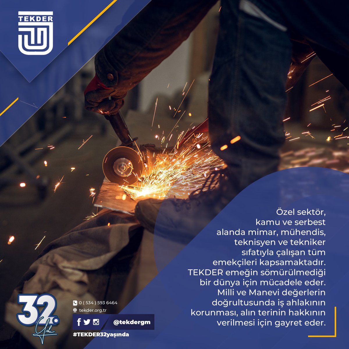 TEKDER emeğin sömürülmediği bir dünya için mücadele eder. Milli ve Manevi değerlerin doğrultusunda iş ahlakının korunması, alın terinin hakkının verilmesi için gayret eder. #TEKDER32yaşında
