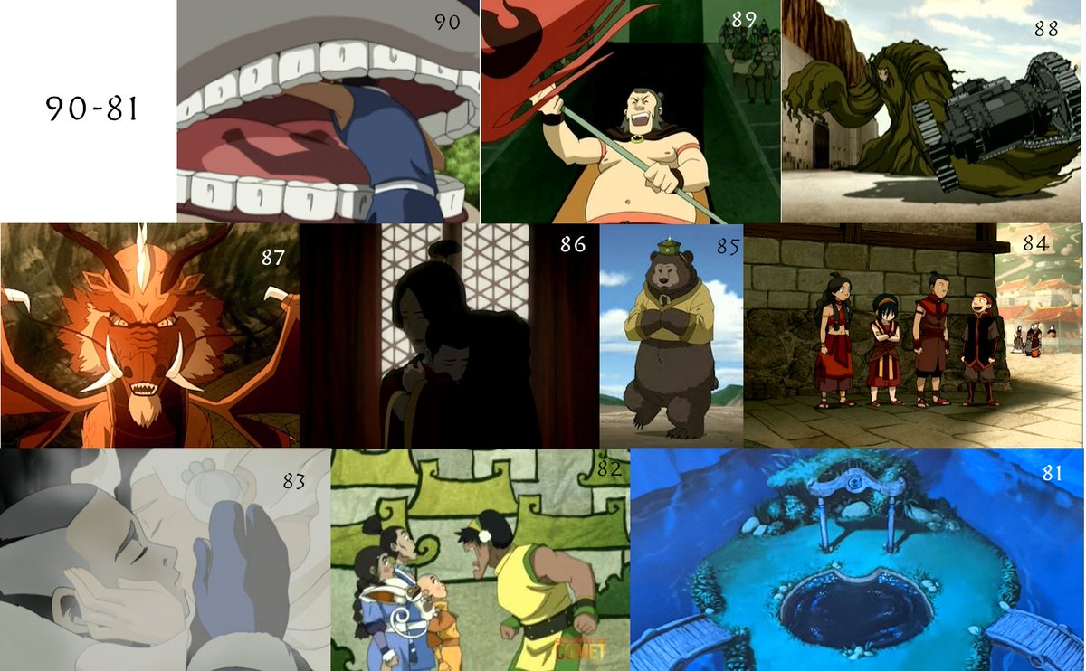 90. "Get out of the bison's mouth, Sokka."89. Fire Nation Man88. Swampbending 87. Dragons86. Ursa85. Bosco84. The Gaang's Fire Nation Gear83. Yue, Human Girl, Turns into the Actual Moon82. TOUGH81. The Moon And Ocean Spirits Are Fish Under Very Low Security