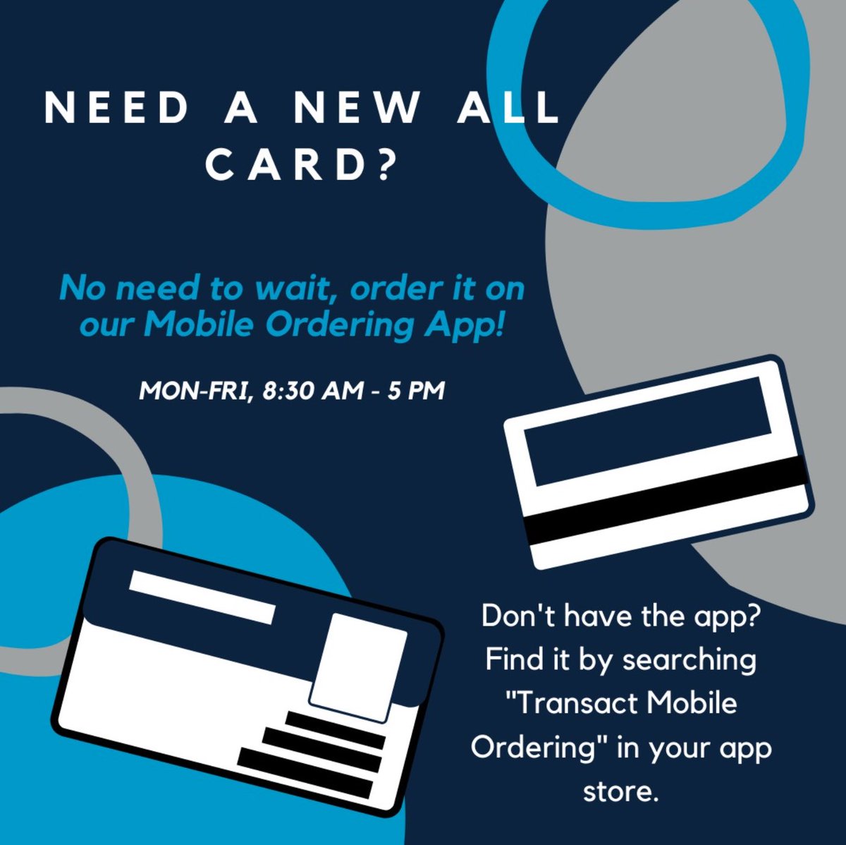 XUAuxServices's tweet photo. Mobile ordering for All Cards are only Monday through Friday! #allcard #allcardcenter #mobileorder #xavierconnex #xavieruniversity https://t.co/fBzQ2O1i8U