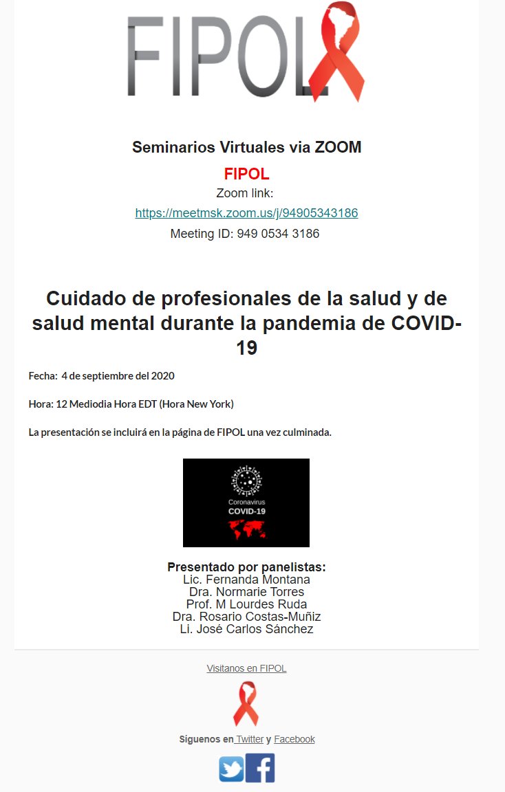 oscargalindovzq's tweet photo. ¡Los invitamos! 
Panel FIPOL: Cuidado de profesionales de la salud y de salud mental durante la pandemia de COVID-19. 4 de septiembre - 11:00am de la ciudad de México. https://t.co/FqFabprt08