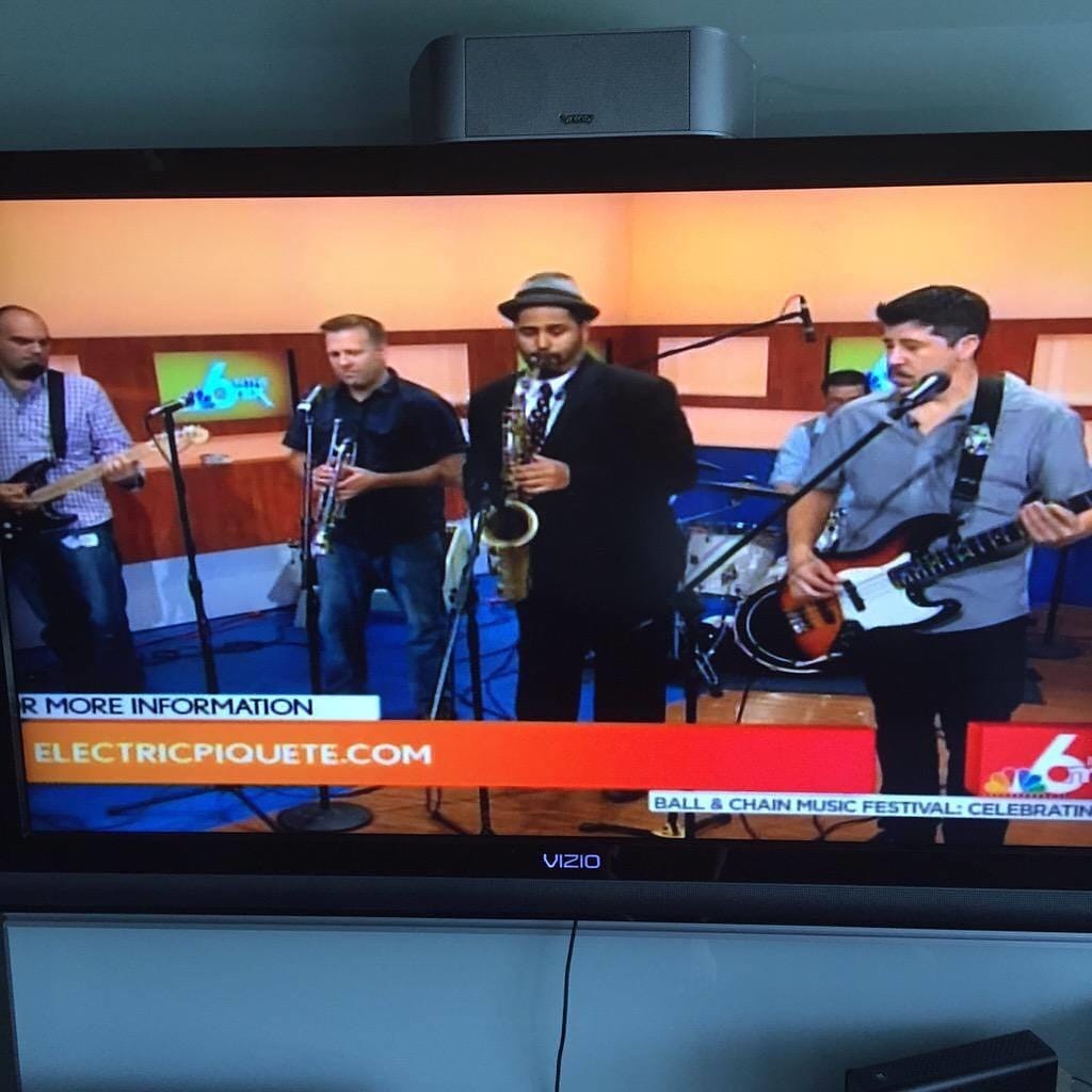 Here's the band doing #MongoSantamaria's "Sofrito" on @NBC6intheMix while promoting the first-ever <a href="/BallAndChainBar/">Ball & Chain</a> #MusicFestival #OTD2015. Jump to youtube.com/ElectricPiquete to watch the clip! #BandCFest2015