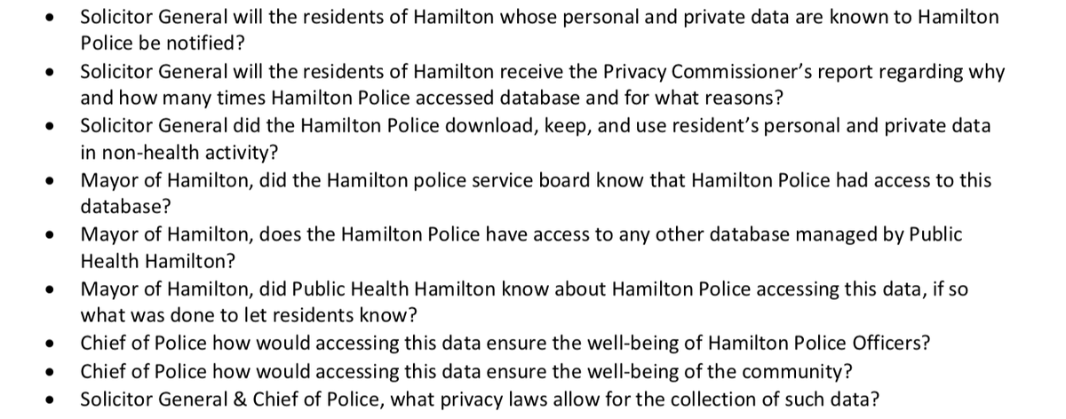 A correspondence from the Hamilton Center for Civic Inclusion was also sent asking key questions. The questions are as follows: 27/x