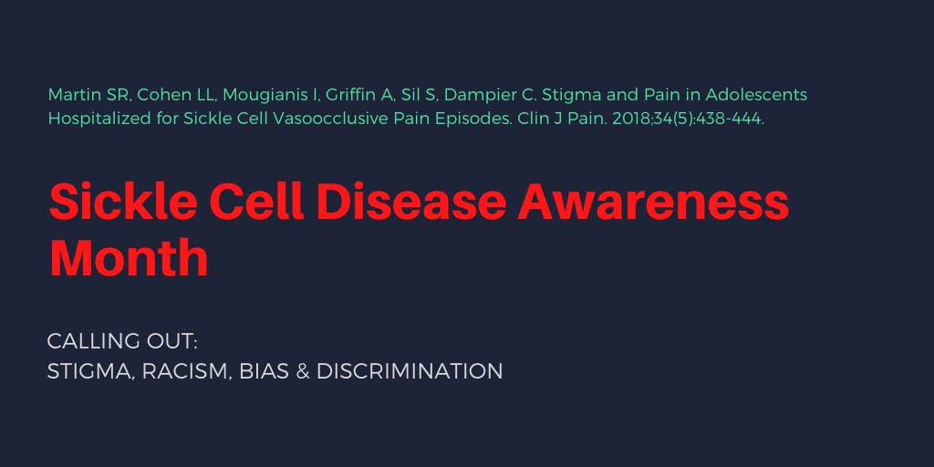 #1:  @SarahRaeMartin reported a high  #SickleCell  #stigma in adolescents, which was associated w/ quality of life. Higher stigma predicted less reduction in pain during hospitalization *independent of baseline pain* (i.e., stigma makes it harder to treat pain)  @ClinJrnlPain