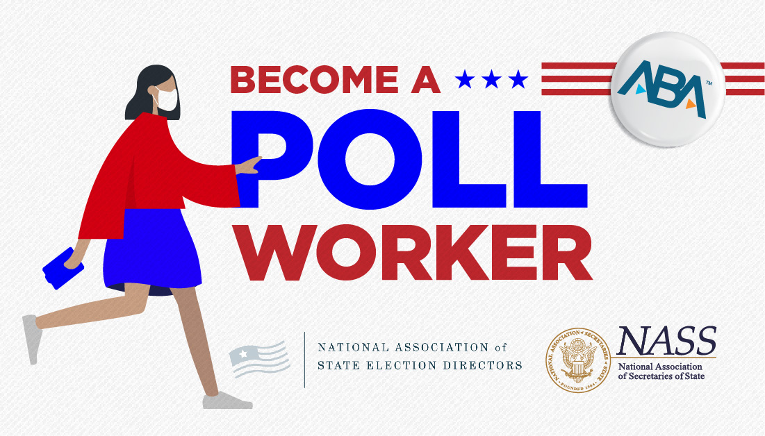 ABAesq's tweet photo. The ABA is working with the National Association of Secretaries of State, the National Association of State Election Directors, and state, local and affinity bars to recruit lawyers to become poll workers. Sign up on #NationalPollWorkerRecruitmentDay! https://t.co/L8aHZ72dFe https://t.co/gXzC7HOkgz